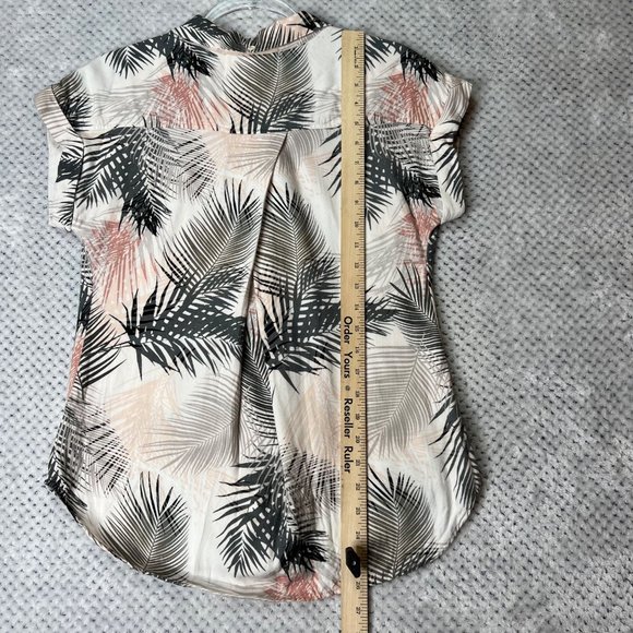 Cloth & Stone Shirt Womens XS Button Front Rolled Short Sleeve Tropical Palm - Picture 11 of 12